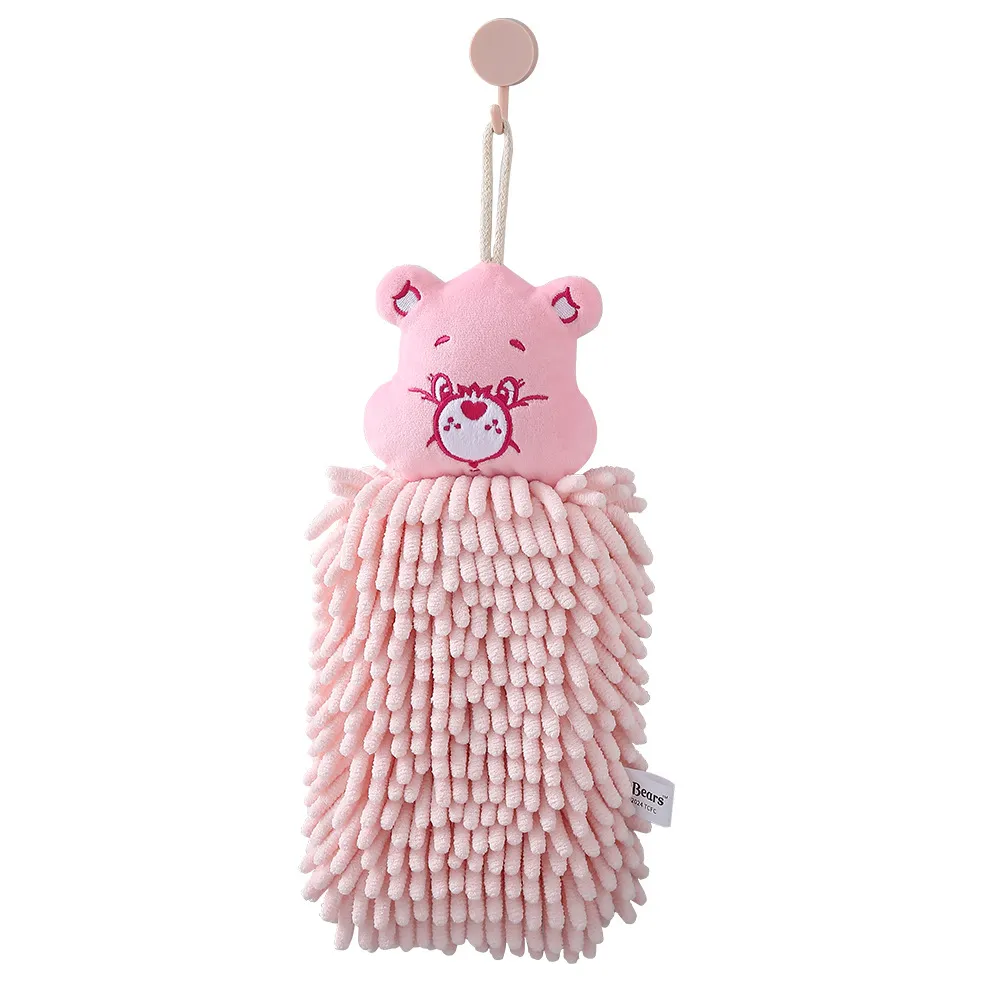 Love Bear Cartoon Chenille Hanging Towel Ball for Kids – Cute Animal Shaped Hand Towel, Extra Thick Absorbent Kitchen Washcloth, Soft Quick-Dry Drying Cloth with Loop for Home Use